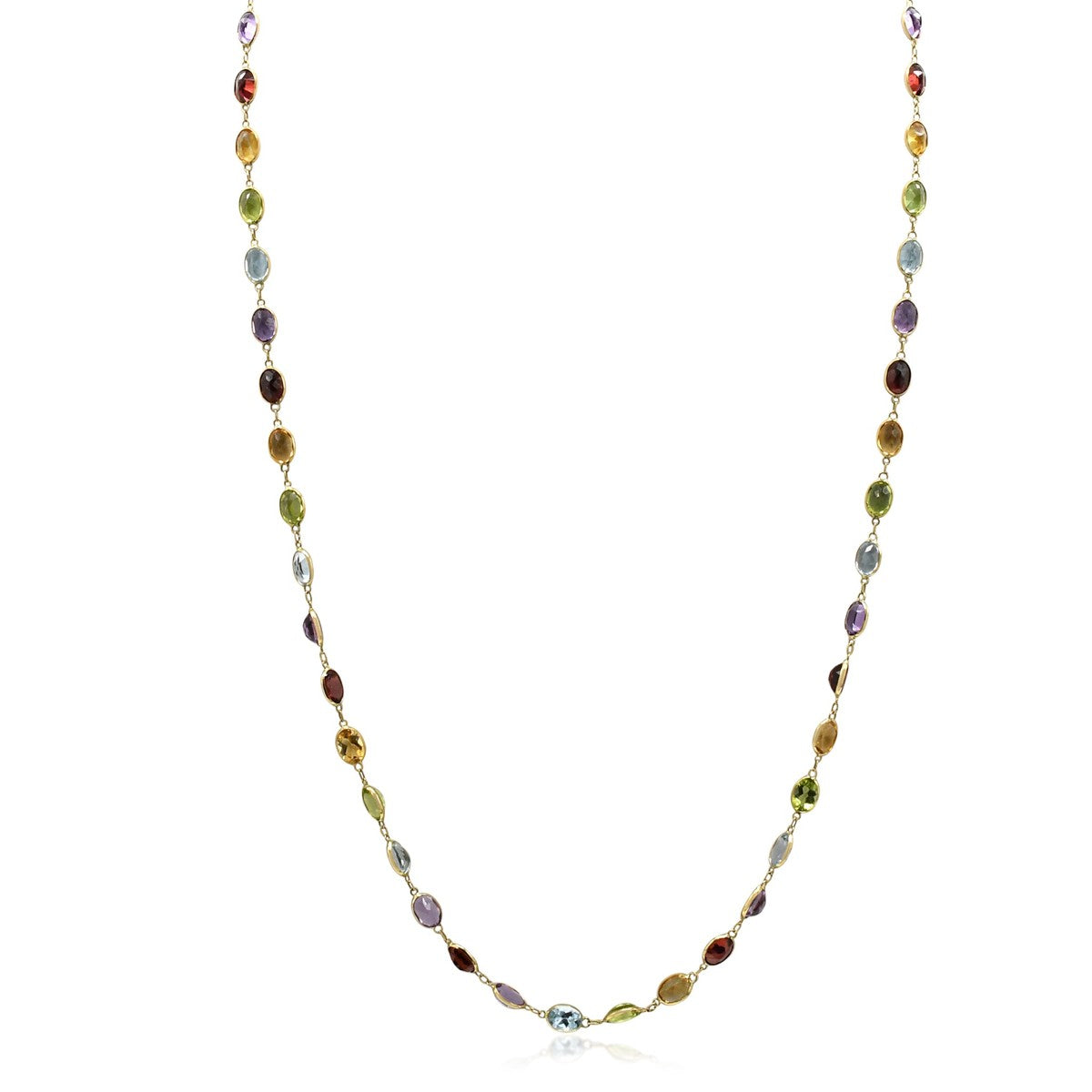 Multi Gem Set 65cm Necklace - 18ct Yellow Gold