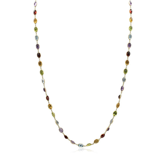 Multi Gem Set 65cm Necklace - 18ct Yellow Gold