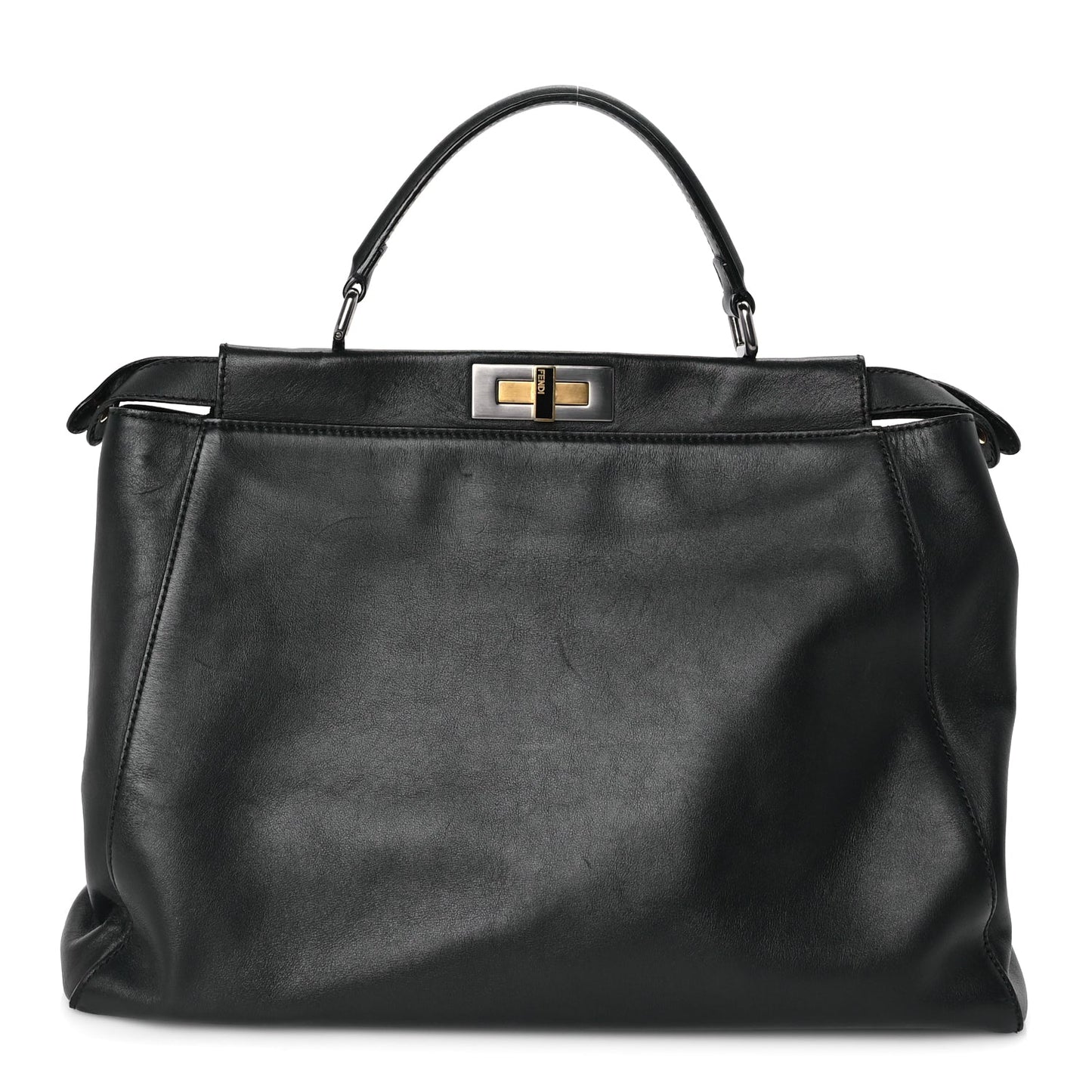 Fendi Vitello Seta Shiny Nappa Large Peekaboo Iconic Satchel Black