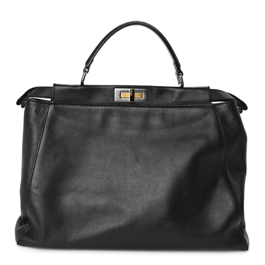 Fendi Vitello Seta Shiny Nappa Large Peekaboo Iconic Satchel Black