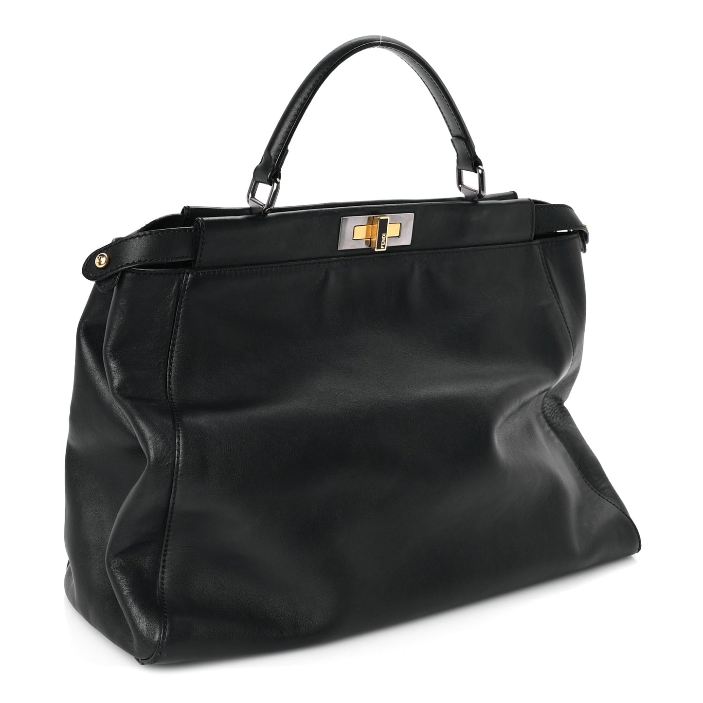 Fendi Vitello Seta Shiny Nappa Large Peekaboo Iconic Satchel Black