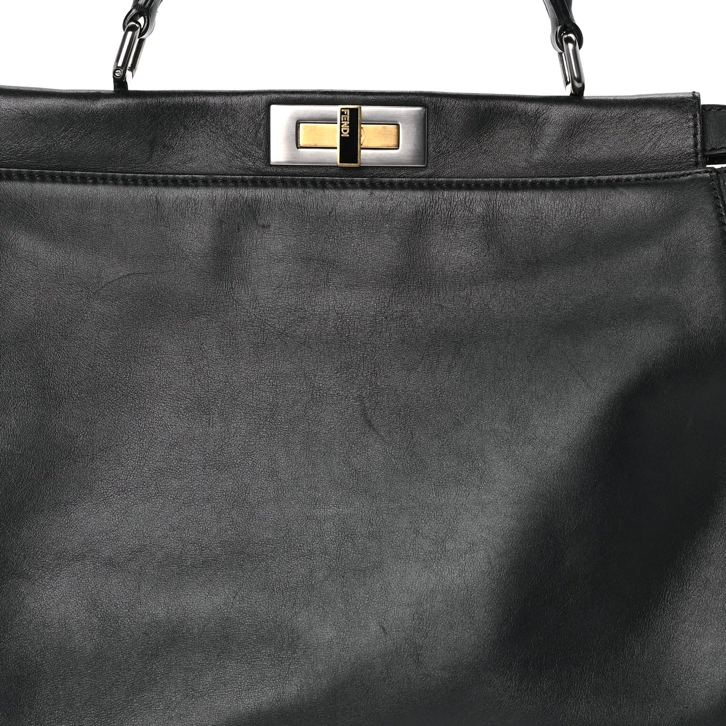 Fendi Vitello Seta Shiny Nappa Large Peekaboo Iconic Satchel Black