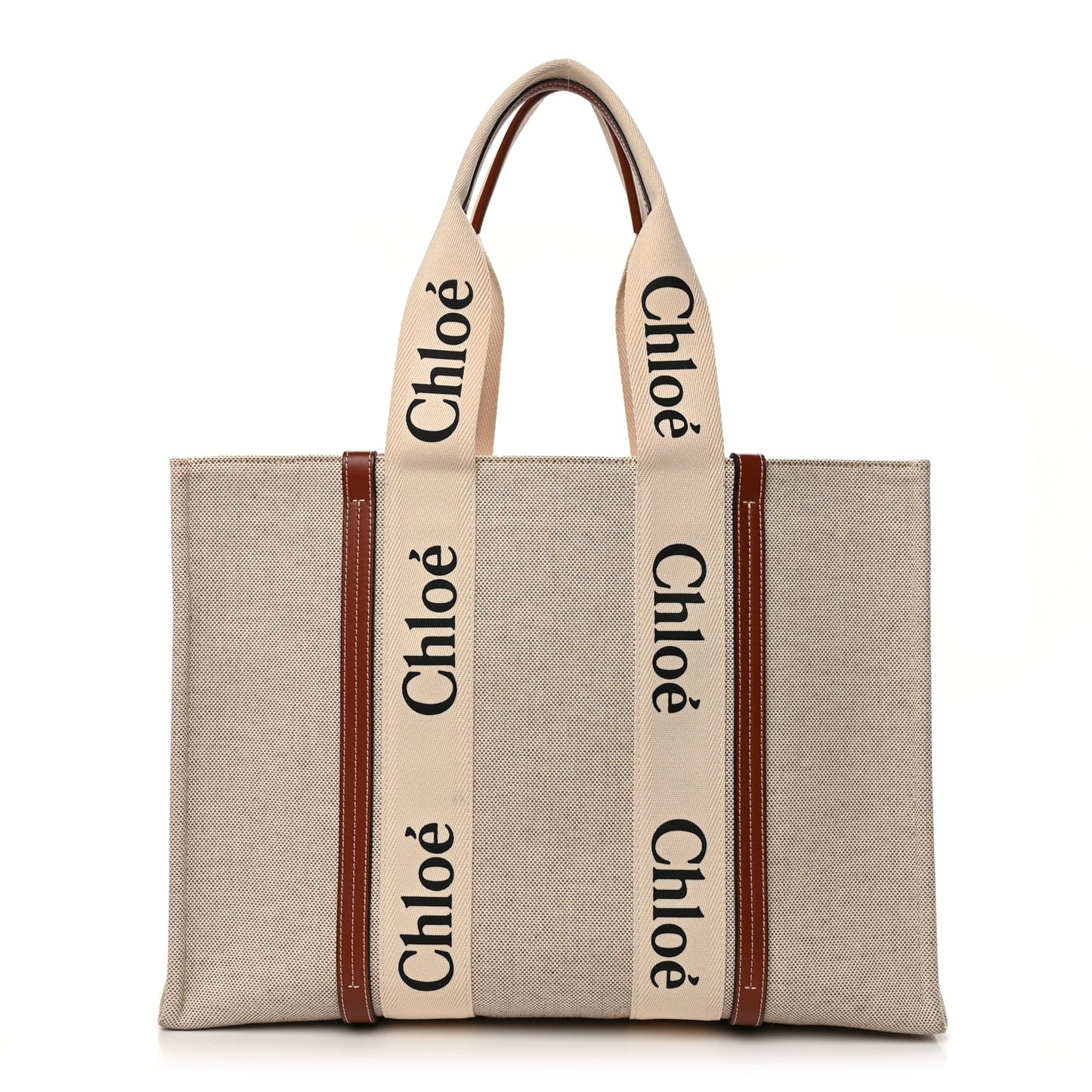 Chloe Cotton Calfskin Large Woody Ribbon Tote White Brown