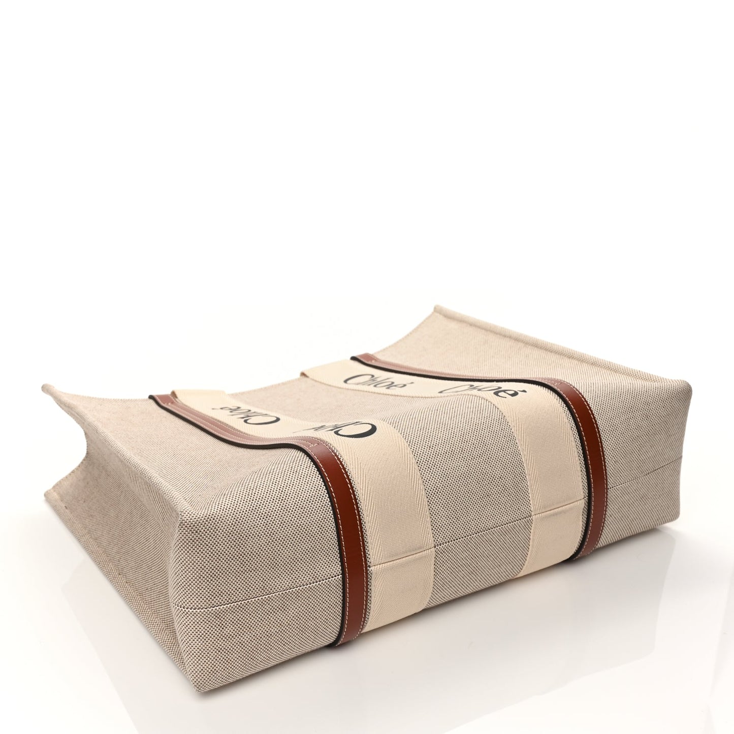 Chloe Cotton Calfskin Large Woody Ribbon Tote White Brown