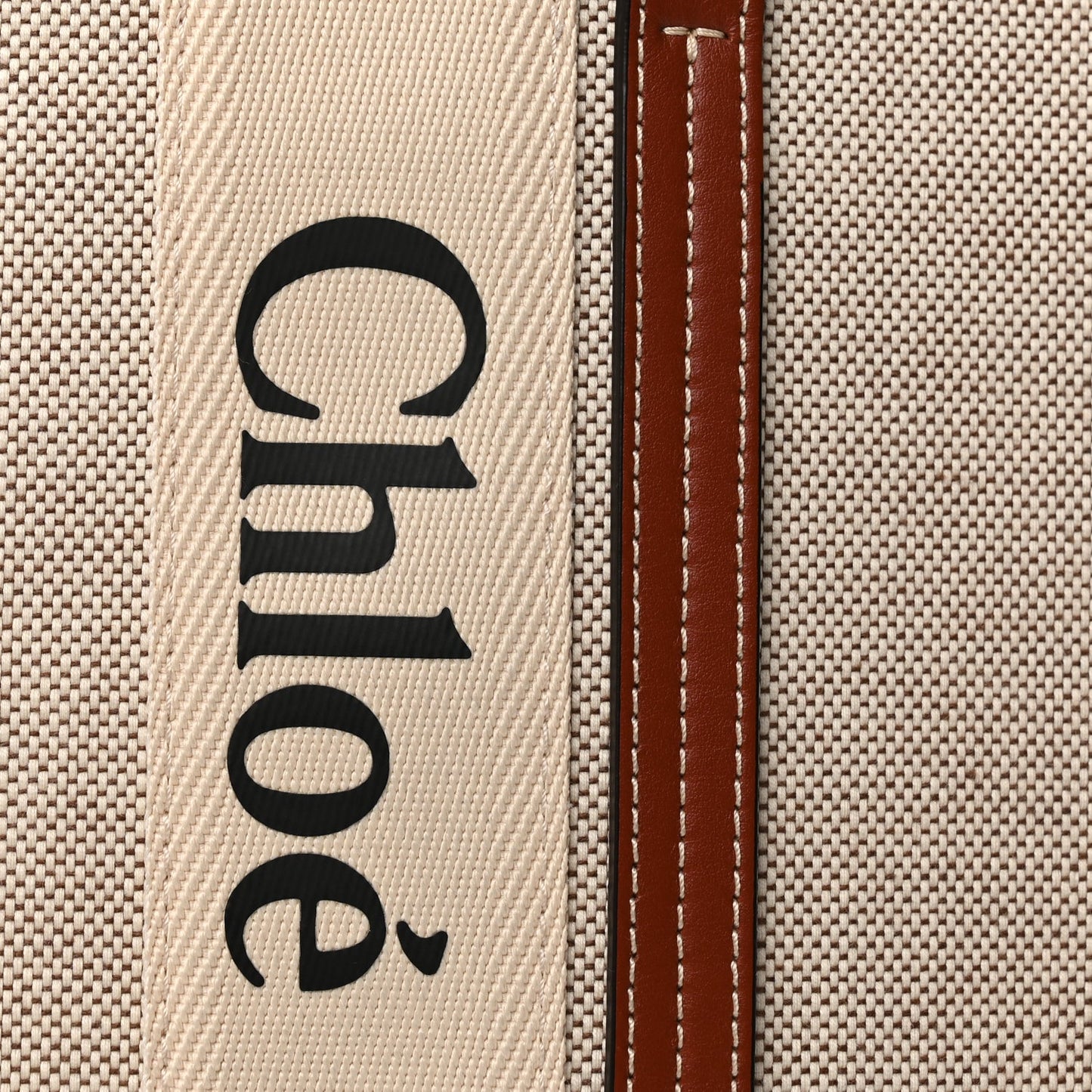 Chloe Cotton Calfskin Large Woody Ribbon Tote White Brown