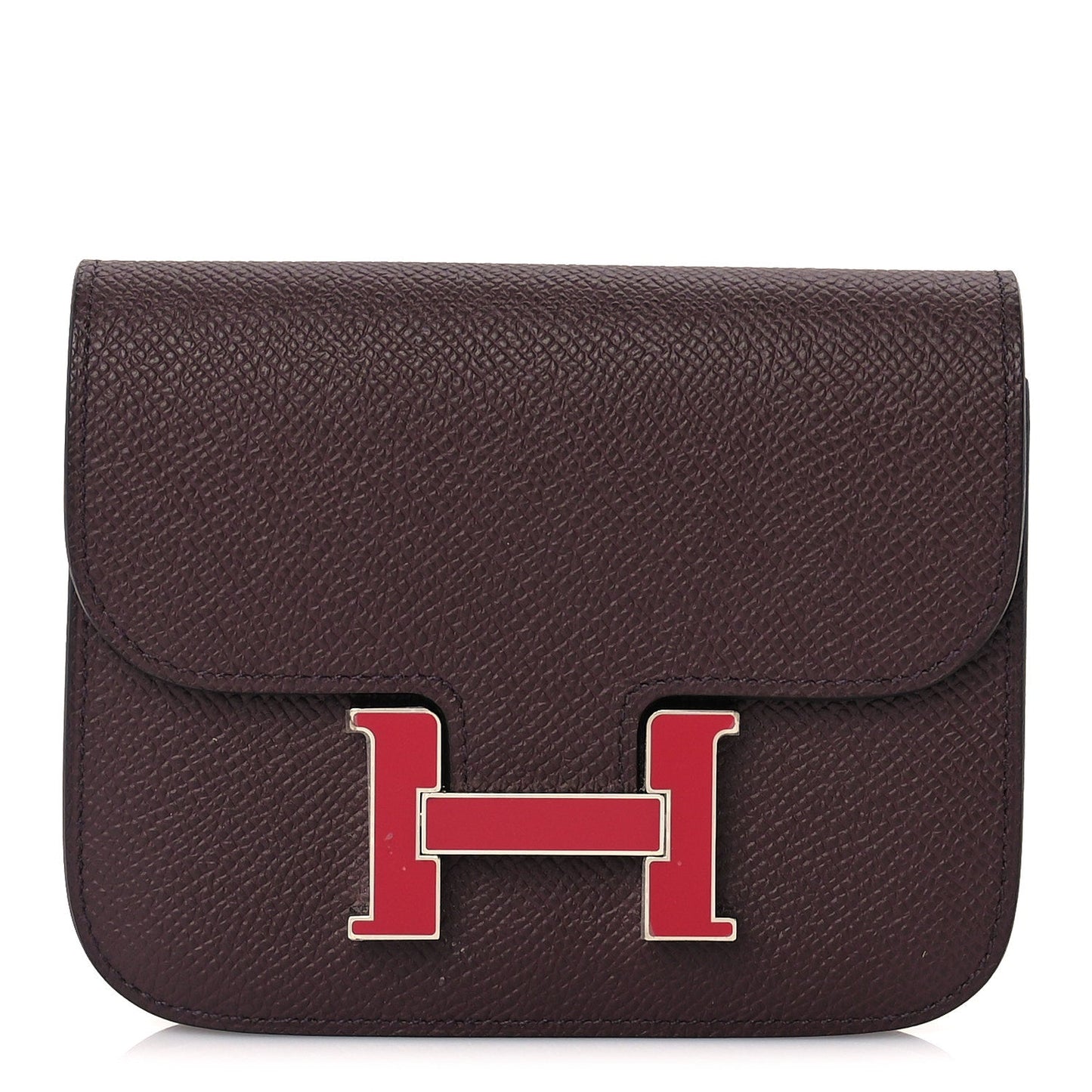 Hermes Epsom Enamel Constance Slim Wallet  Rouge Sellier Framboise