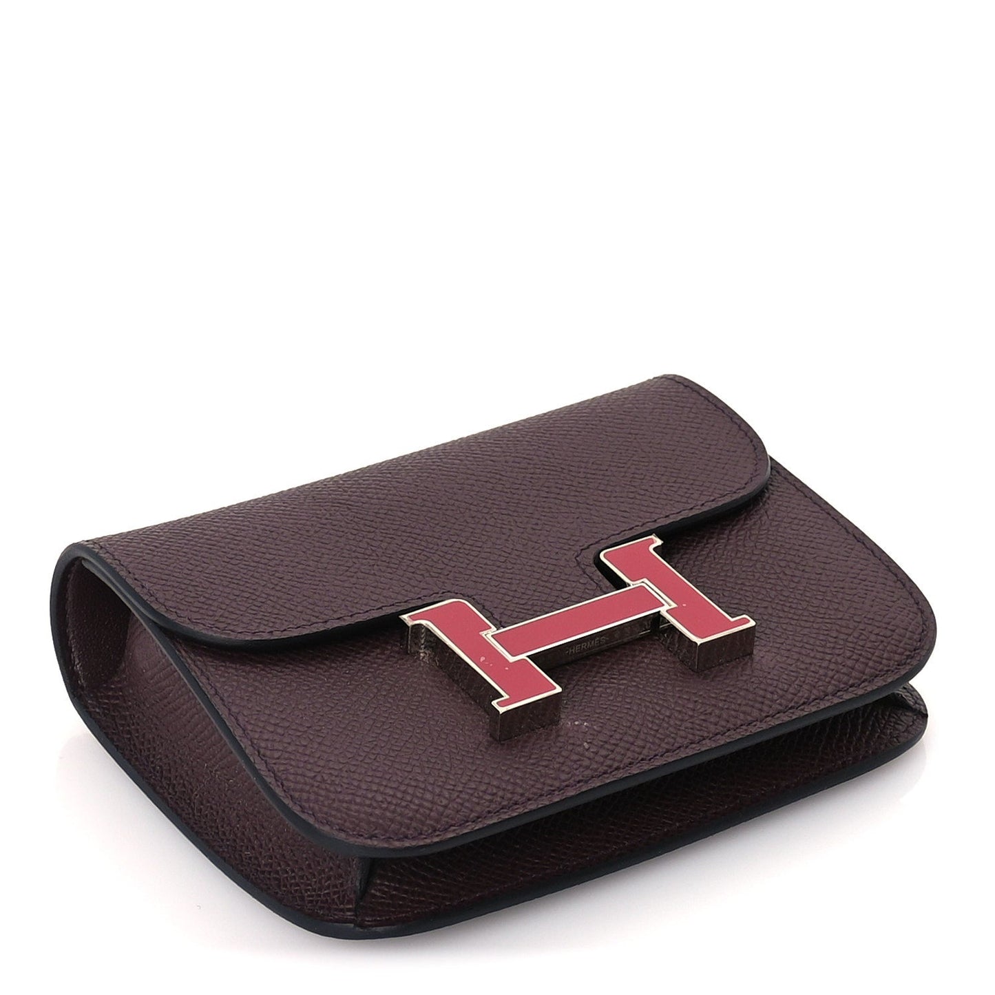 Hermes Epsom Enamel Constance Slim Wallet  Rouge Sellier Framboise
