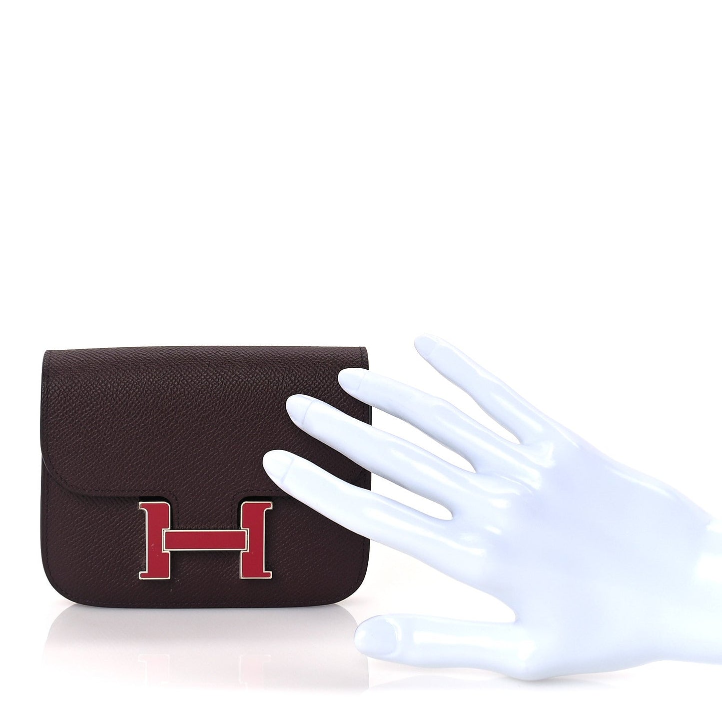 Hermes Epsom Enamel Constance Slim Wallet  Rouge Sellier Framboise