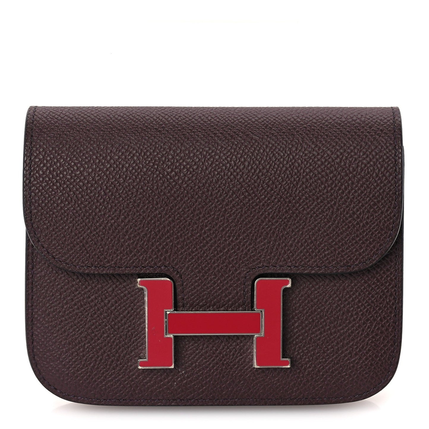 Hermes Epsom Enamel Constance Slim Wallet  Rouge Sellier Framboise