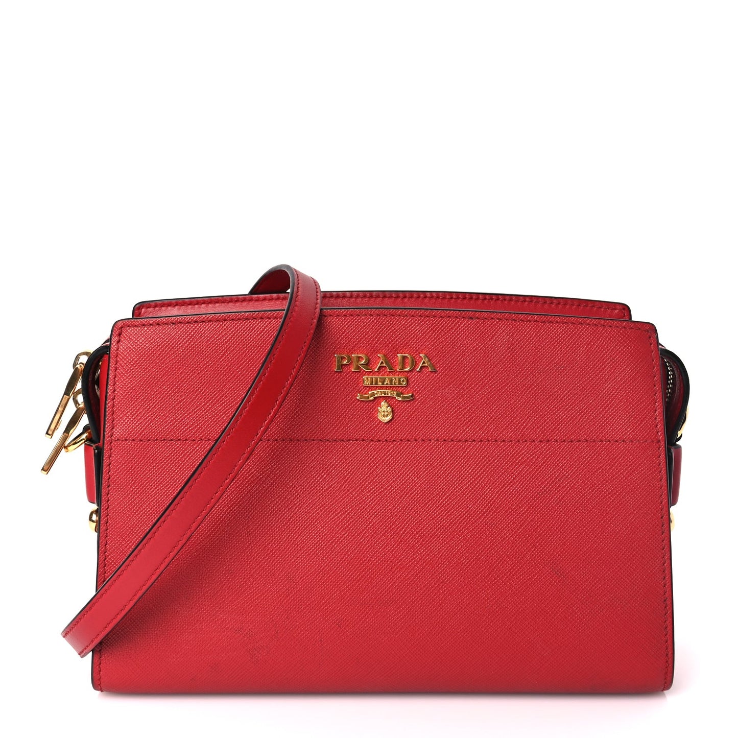 Prada Saffiano Soft Calfskin Esplanade Crossbody Bag Fuoco