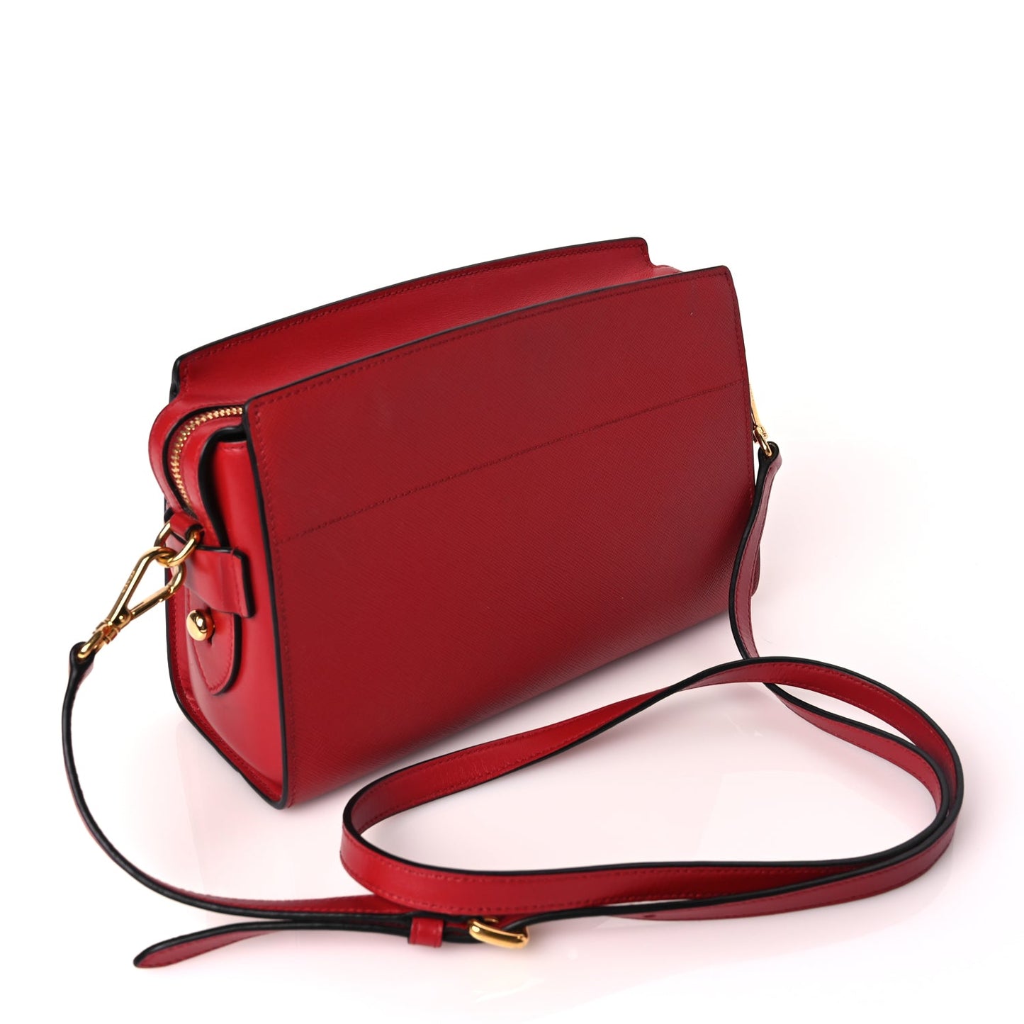 Prada Saffiano Soft Calfskin Esplanade Crossbody Bag Fuoco