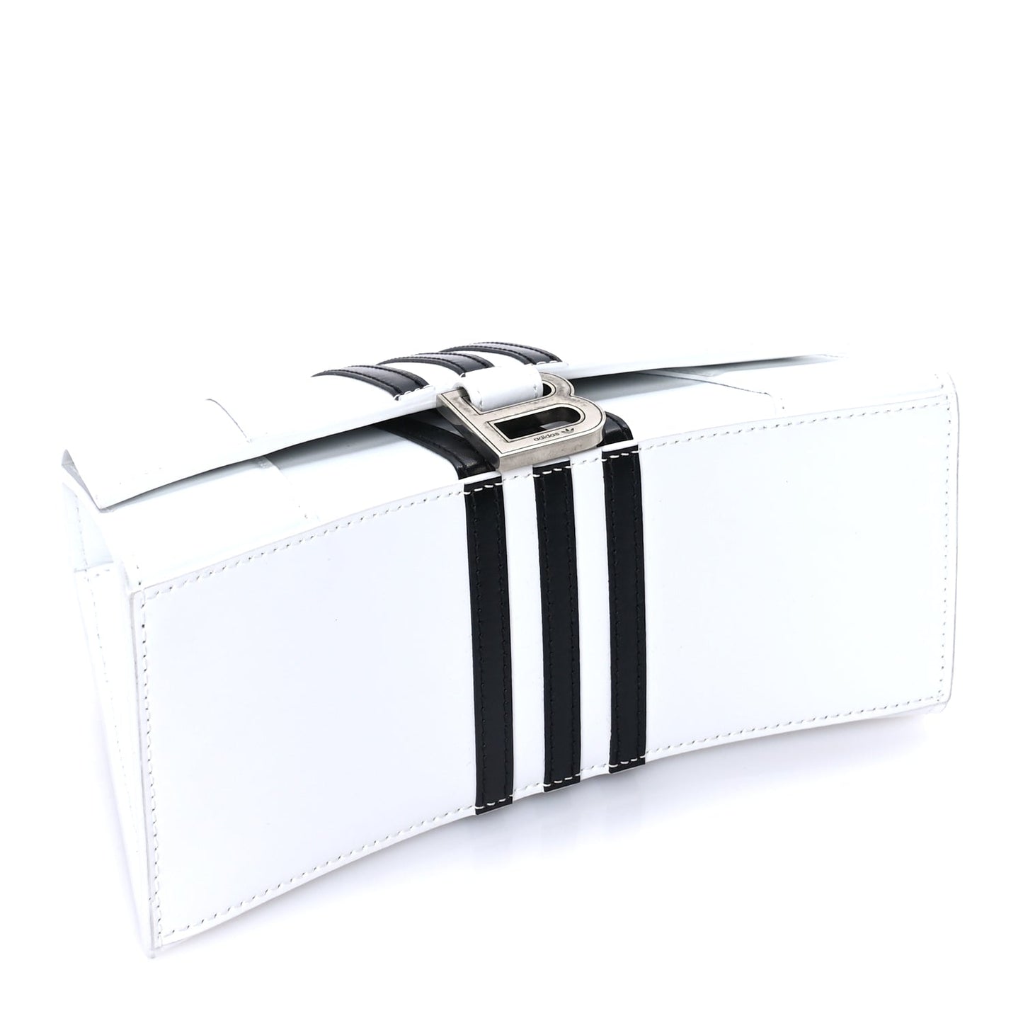 Balenciaga X ADIDAS Shiny Box Calfskin Small Hourglass Top Handle Bag  Off White Black