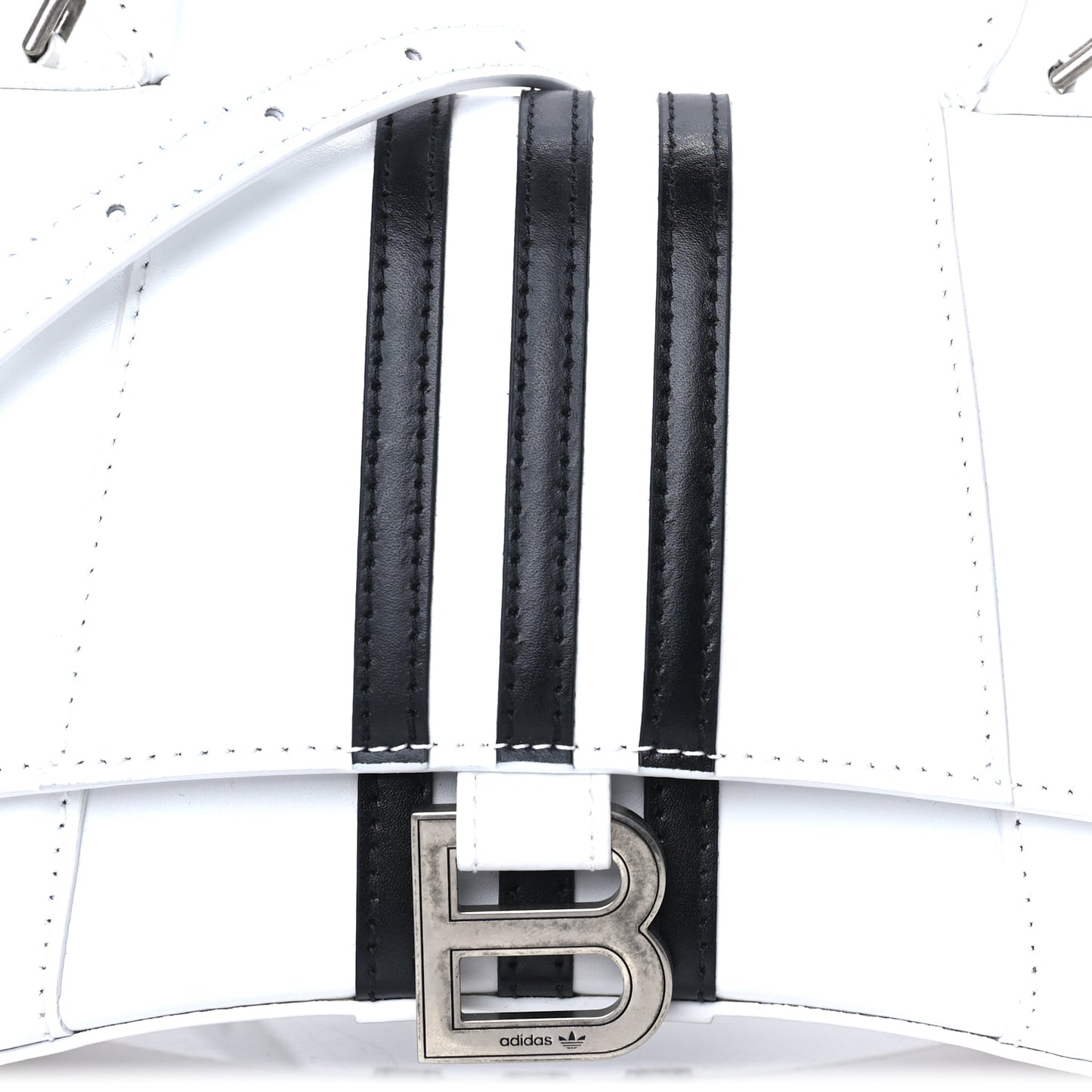 Balenciaga X ADIDAS Shiny Box Calfskin Small Hourglass Top Handle Bag  Off White Black