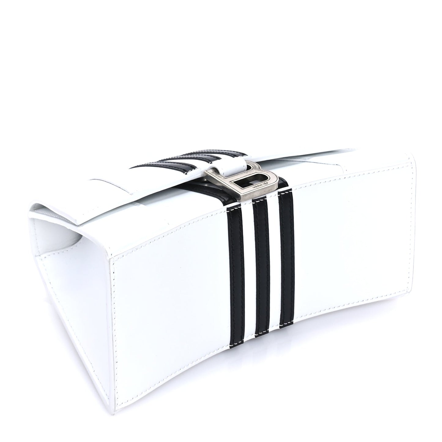 Balenciaga X ADIDAS Shiny Box Calfskin Small Hourglass Top Handle Bag  Off White Black
