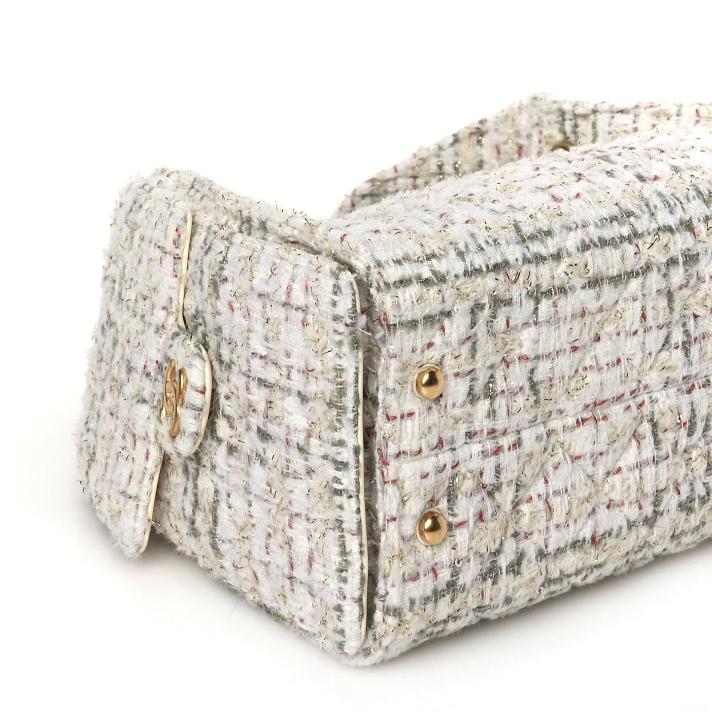 Chanel Tweed Quilted Small Chanel 25 Handbag Ecru Khaki Gold Red