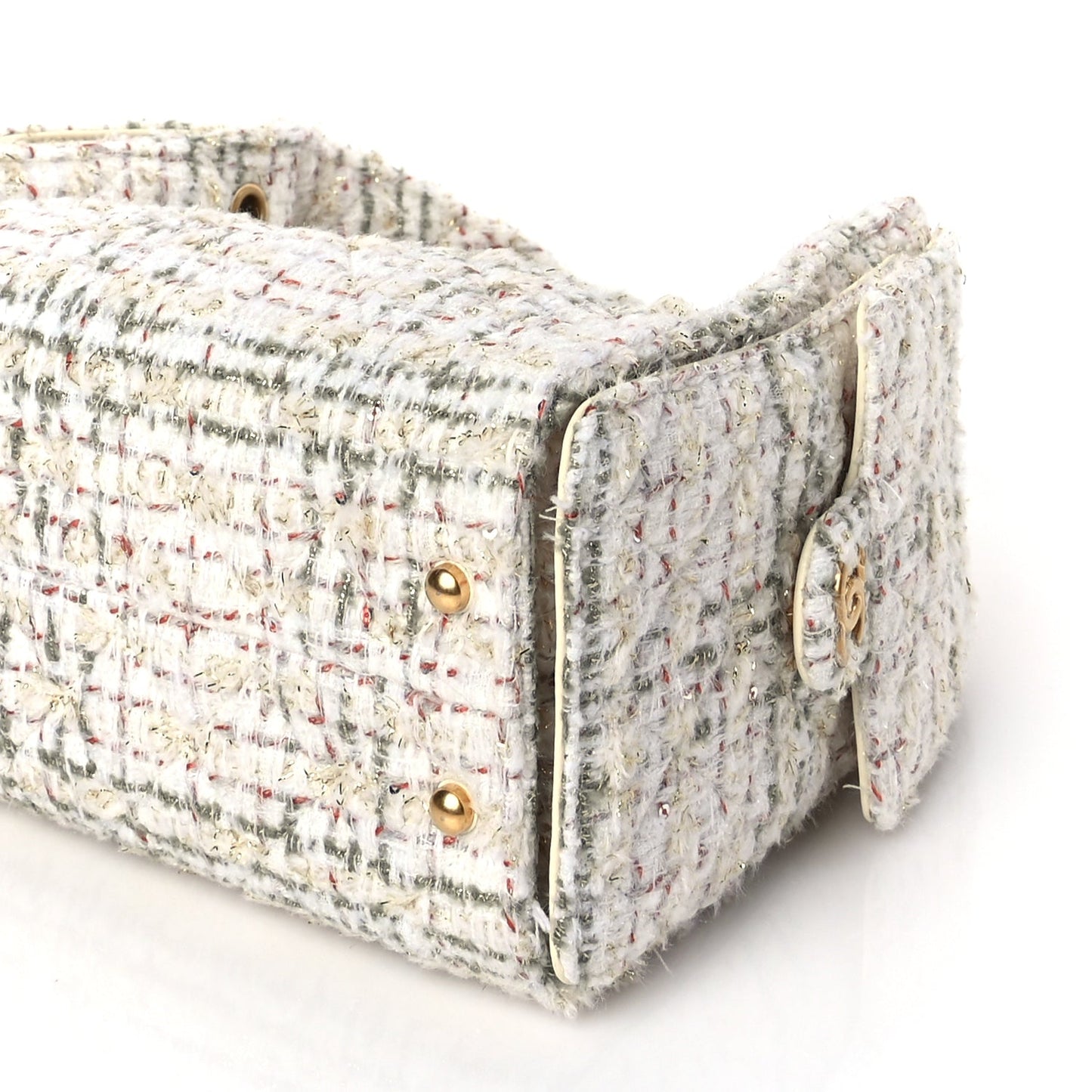 Chanel Tweed Quilted Small Chanel 25 Handbag Ecru Khaki Gold Red