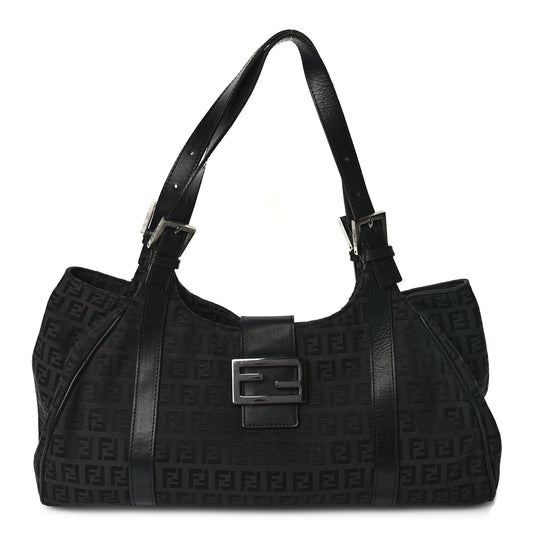 Fendi Zucchino Vitello Shoulder Bag Black