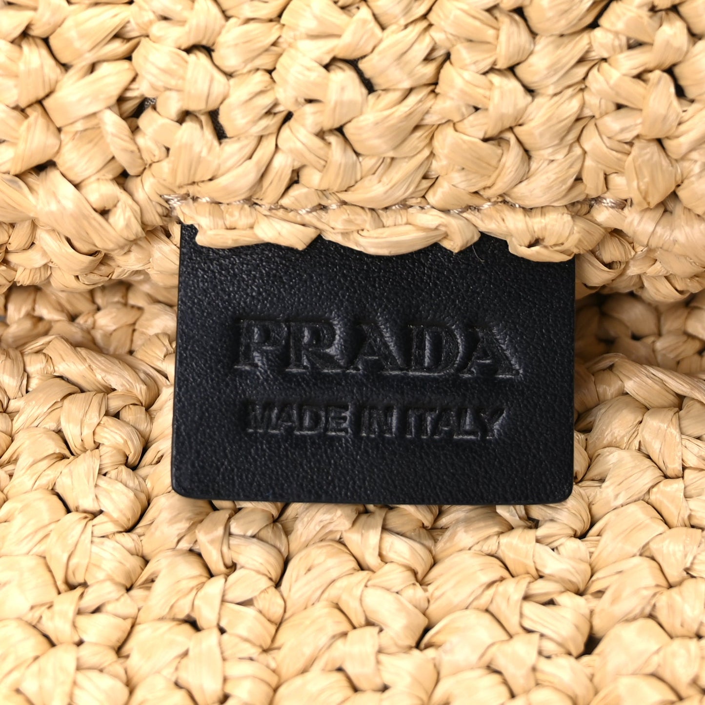 Prada Yarn Raffia Effect Crochet Embroidered Logo Tote Naturale