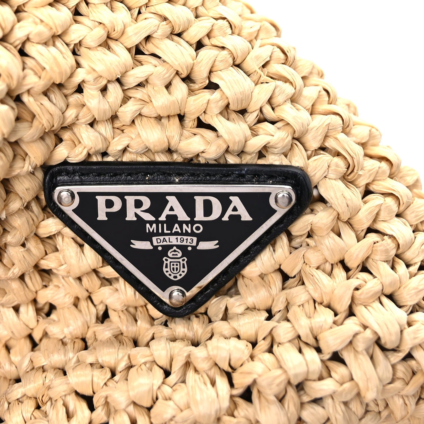 Prada Yarn Raffia Effect Crochet Embroidered Logo Tote Naturale