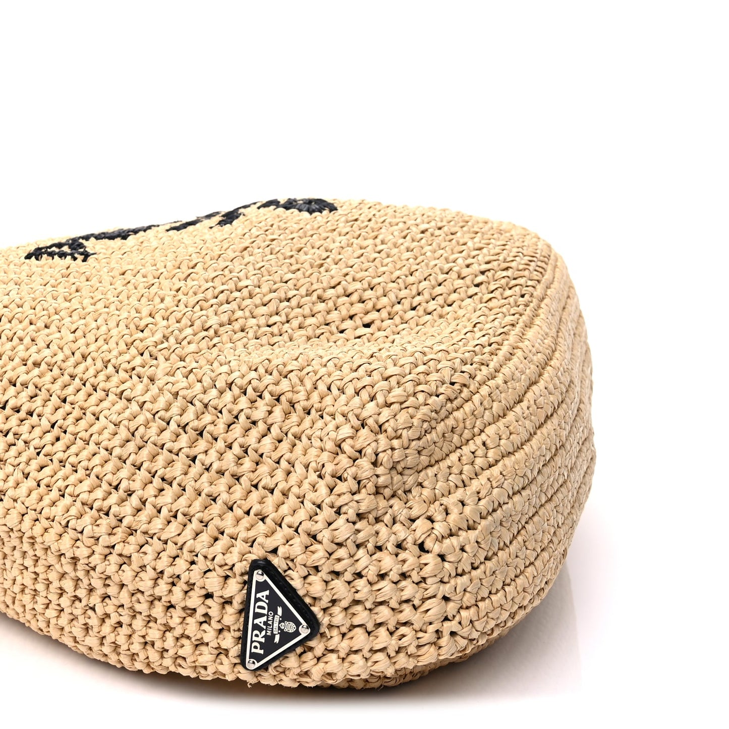 Prada Yarn Raffia Effect Crochet Embroidered Logo Tote Naturale