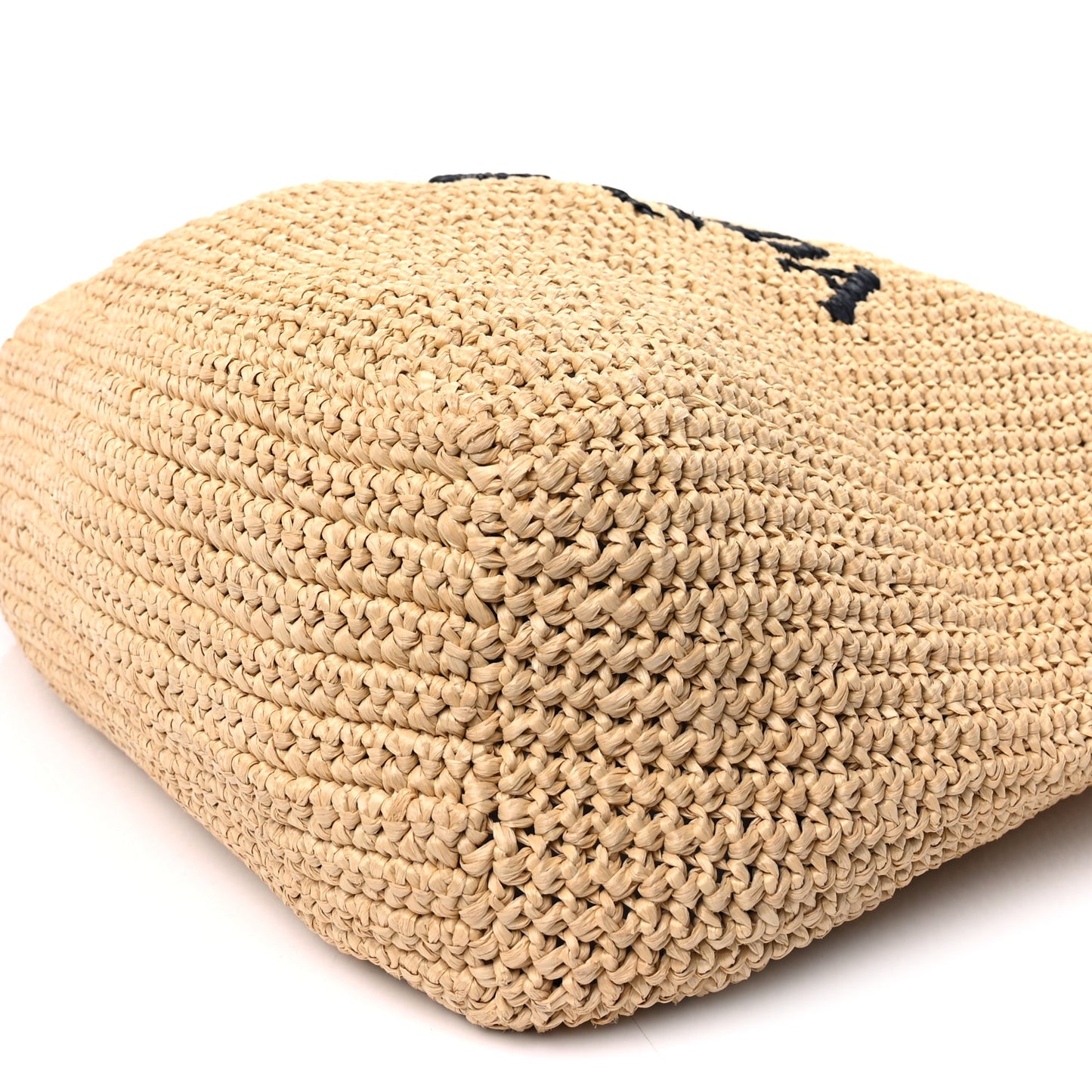 Prada Yarn Raffia Effect Crochet Embroidered Logo Tote Naturale
