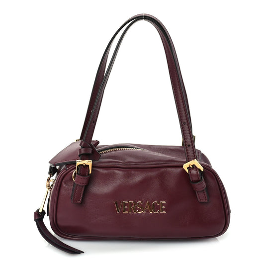 Versace Lambskin Mini Tag Bowling Bag Burgundy