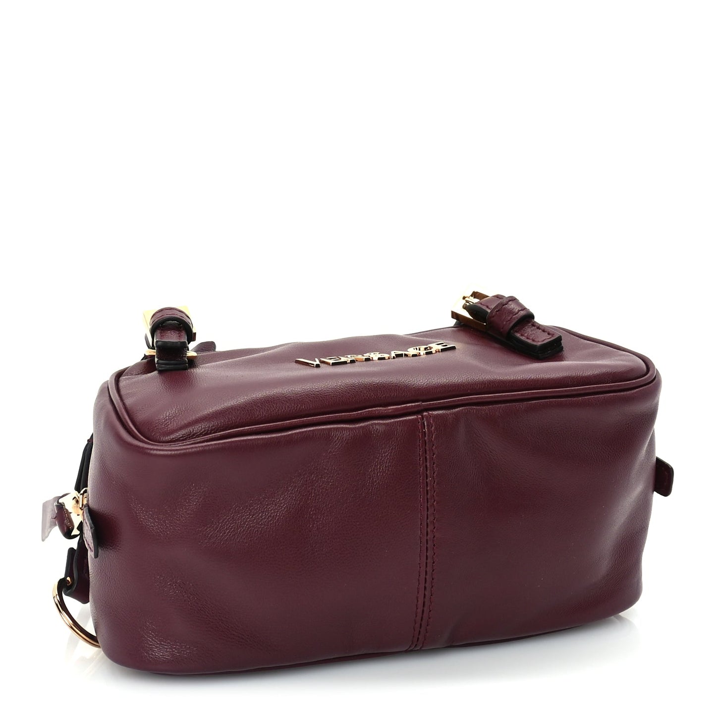 Versace Lambskin Mini Tag Bowling Bag Burgundy
