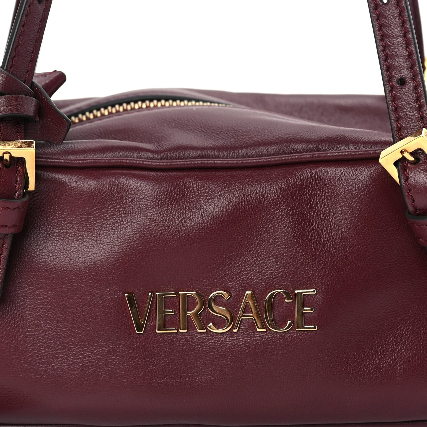Versace Lambskin Mini Tag Bowling Bag Burgundy