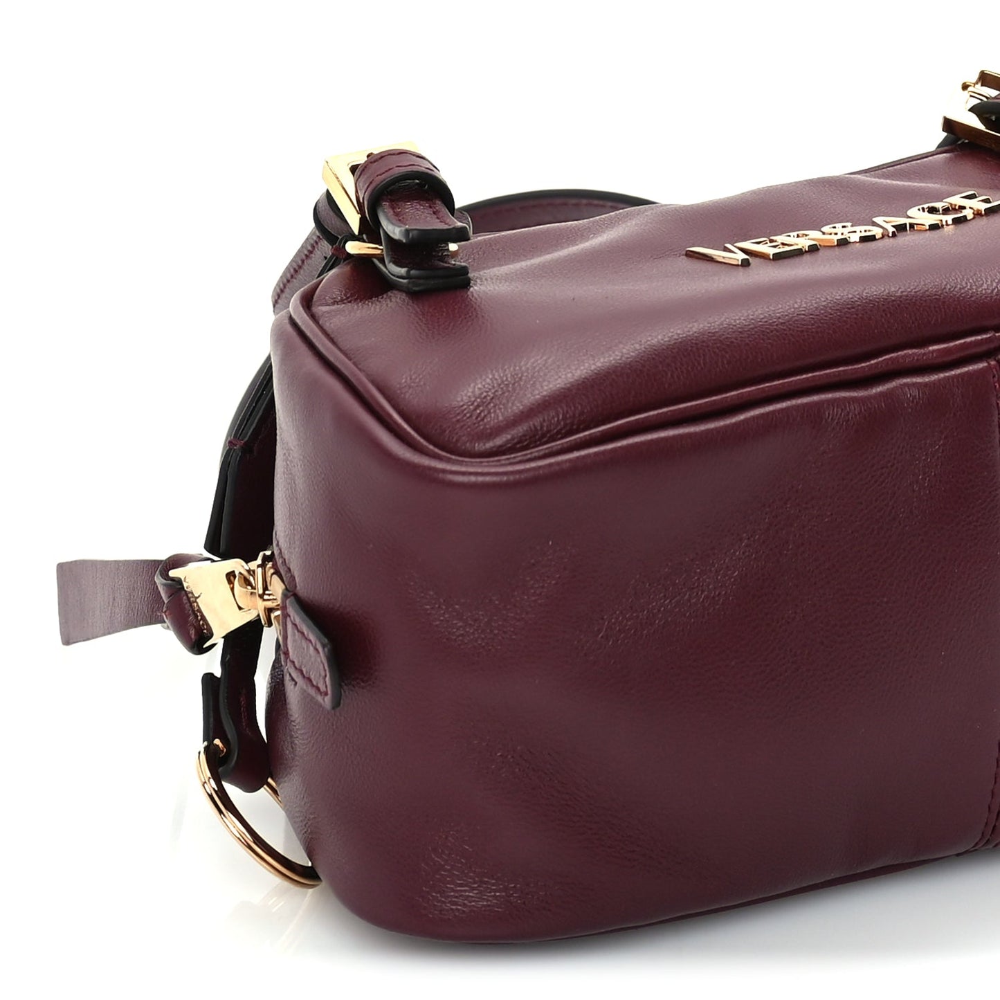 Versace Lambskin Mini Tag Bowling Bag Burgundy