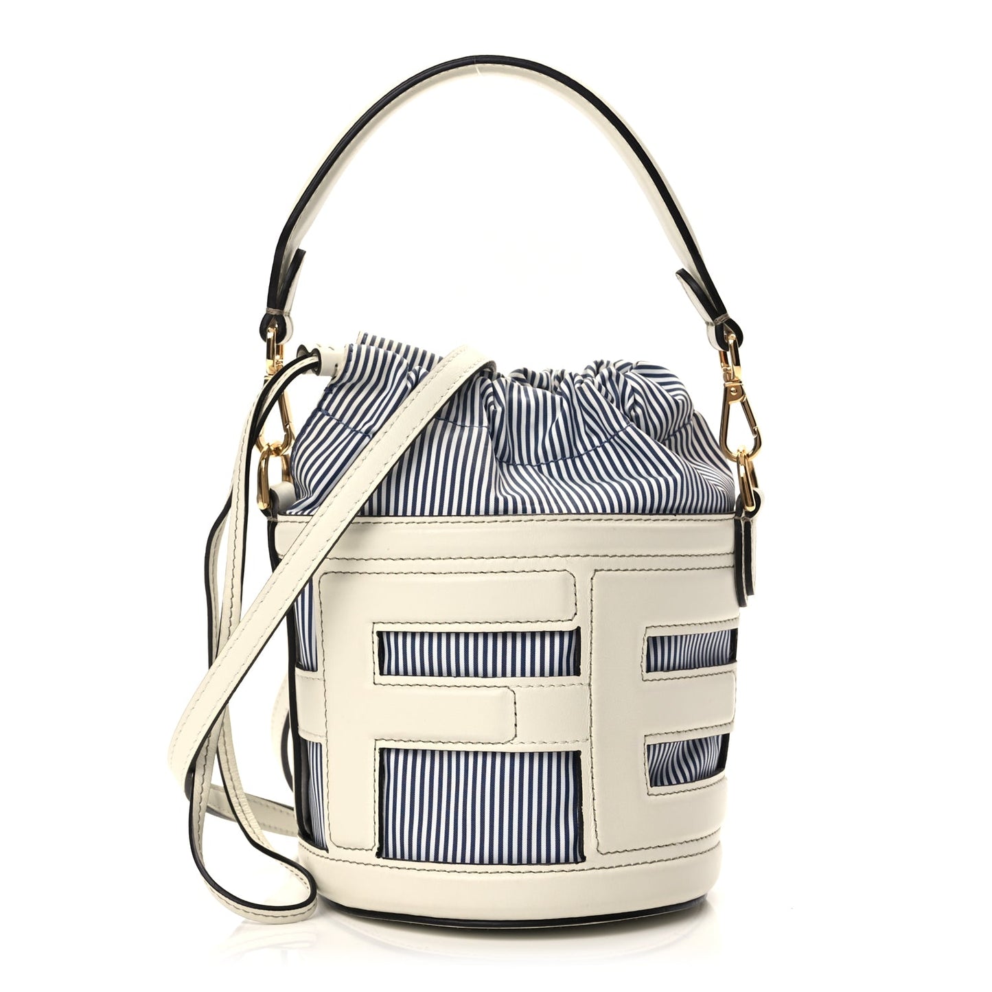 Fendi Fabric Jacquard Vitello Grace Striped Mini Step Out Rice Mirto