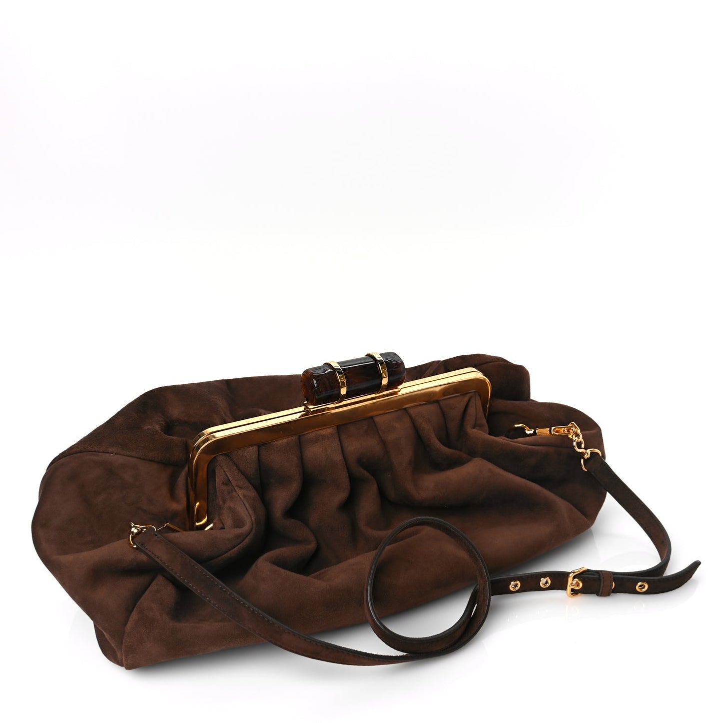 Miu Miu Camoscio Suede Kiss Lock Clutch Cacao