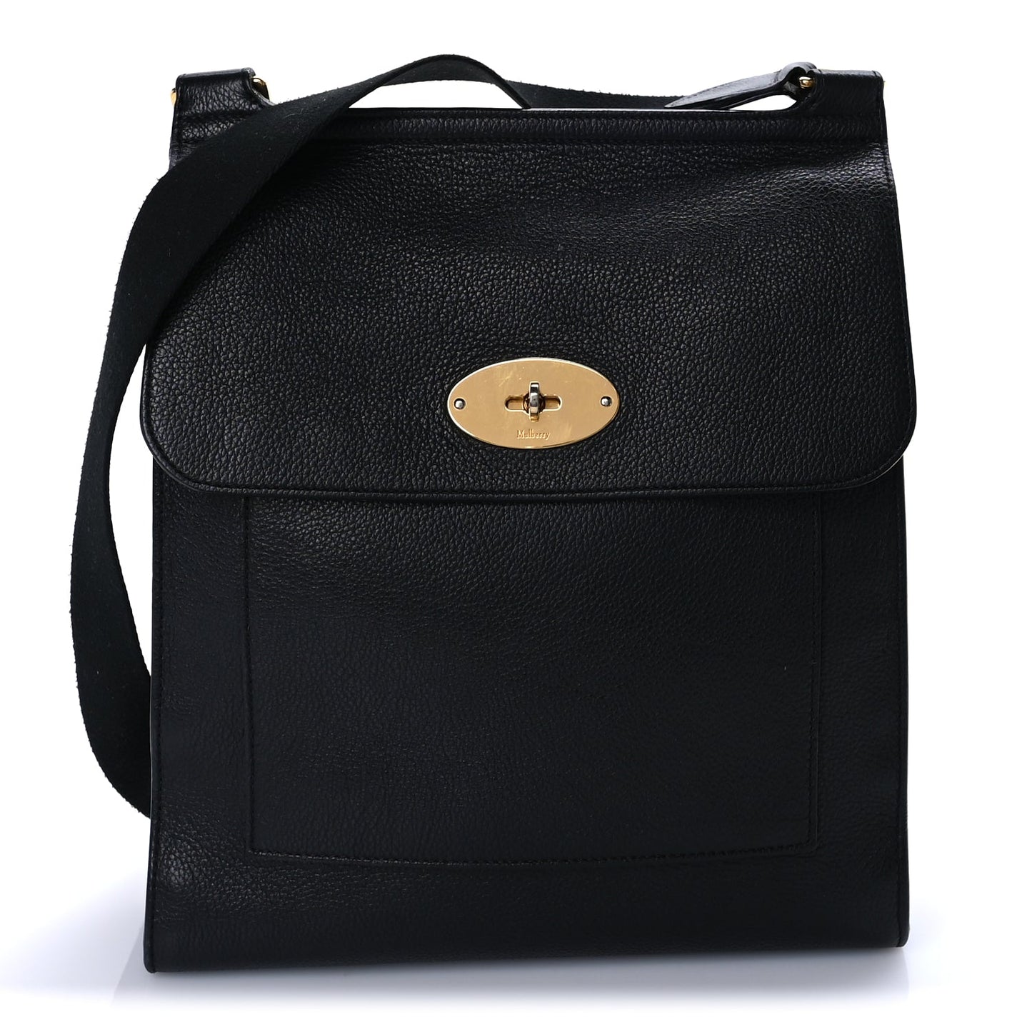 Mulberry Natural Grain Calfskin Antony Messenger Crossbody  Black