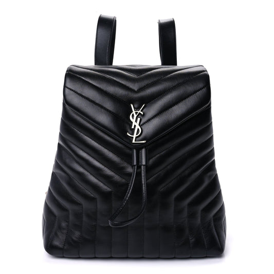 Saint Laurent Calfskin Y Quilted Monogram Medium Loulou Backpack  Black