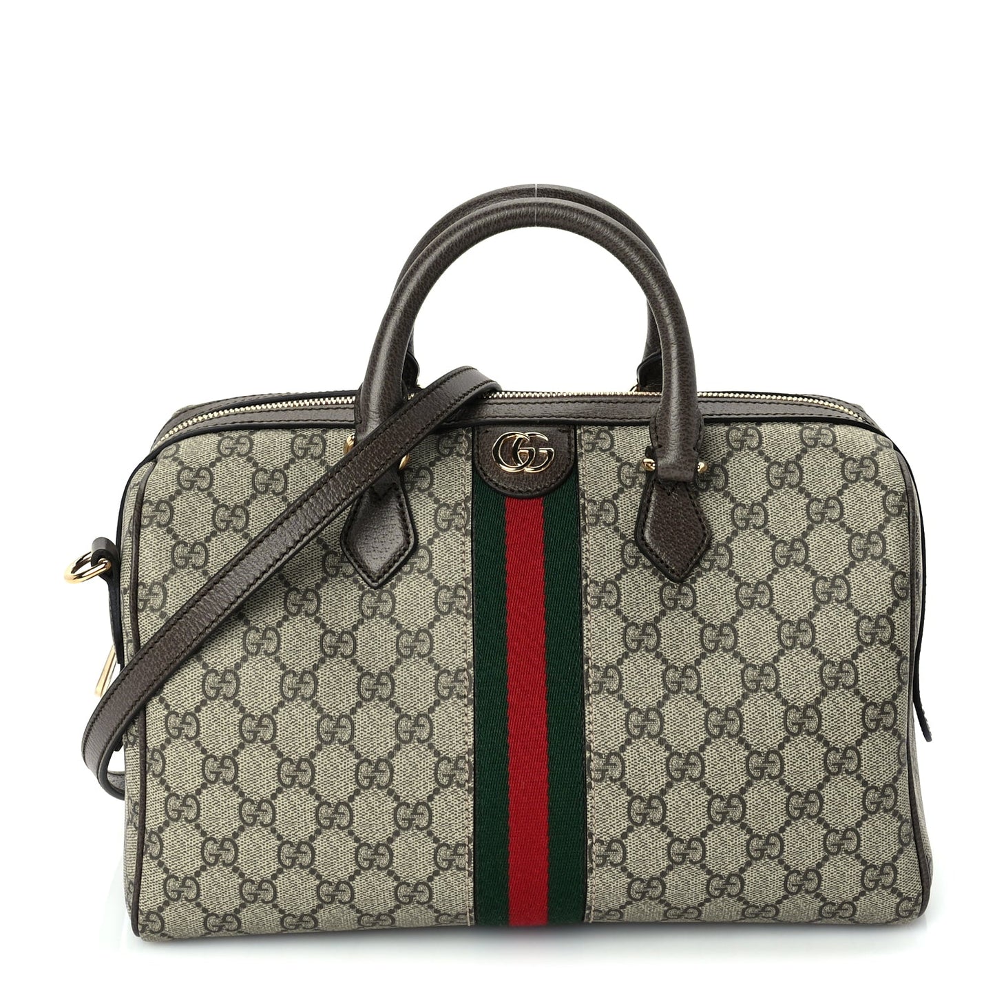 Gucci GG Supreme Monogram Web Large Ophidia Boston Bag Beige Ebony Beige Ebony