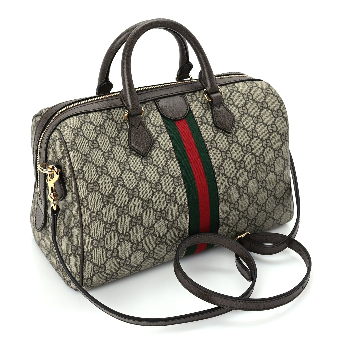 Gucci GG Supreme Monogram Web Large Ophidia Boston Bag Beige Ebony Beige Ebony