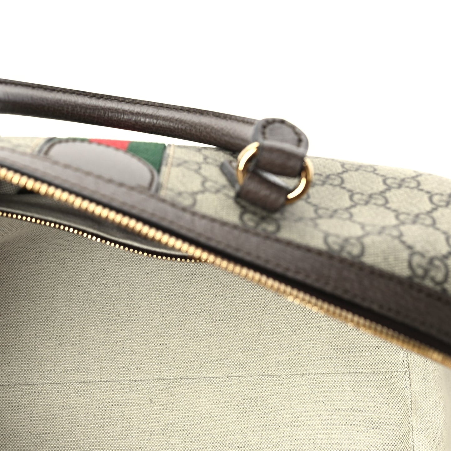 Gucci GG Supreme Monogram Web Large Ophidia Boston Bag Beige Ebony Beige Ebony