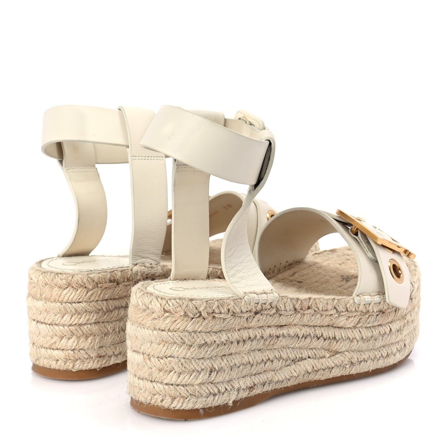Christian Dior  Calfskin D-Dior Espadrille Platform Sandals 35 Off White