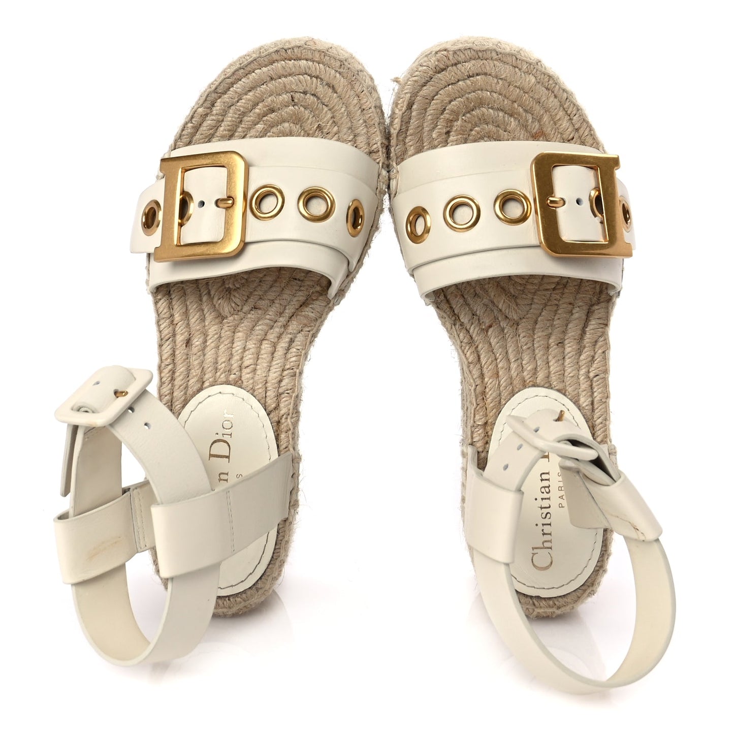 Christian Dior  Calfskin D-Dior Espadrille Platform Sandals 35 Off White
