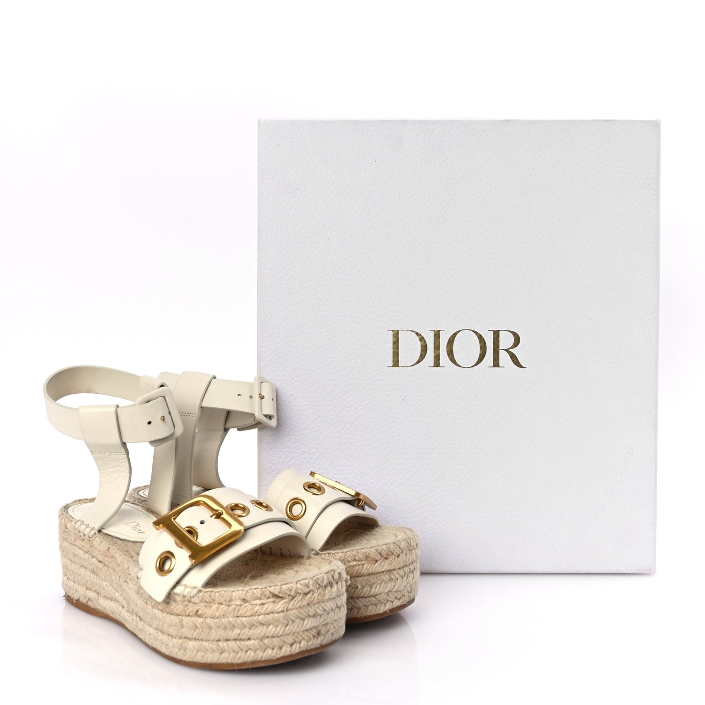 Christian Dior  Calfskin D-Dior Espadrille Platform Sandals 35 Off White