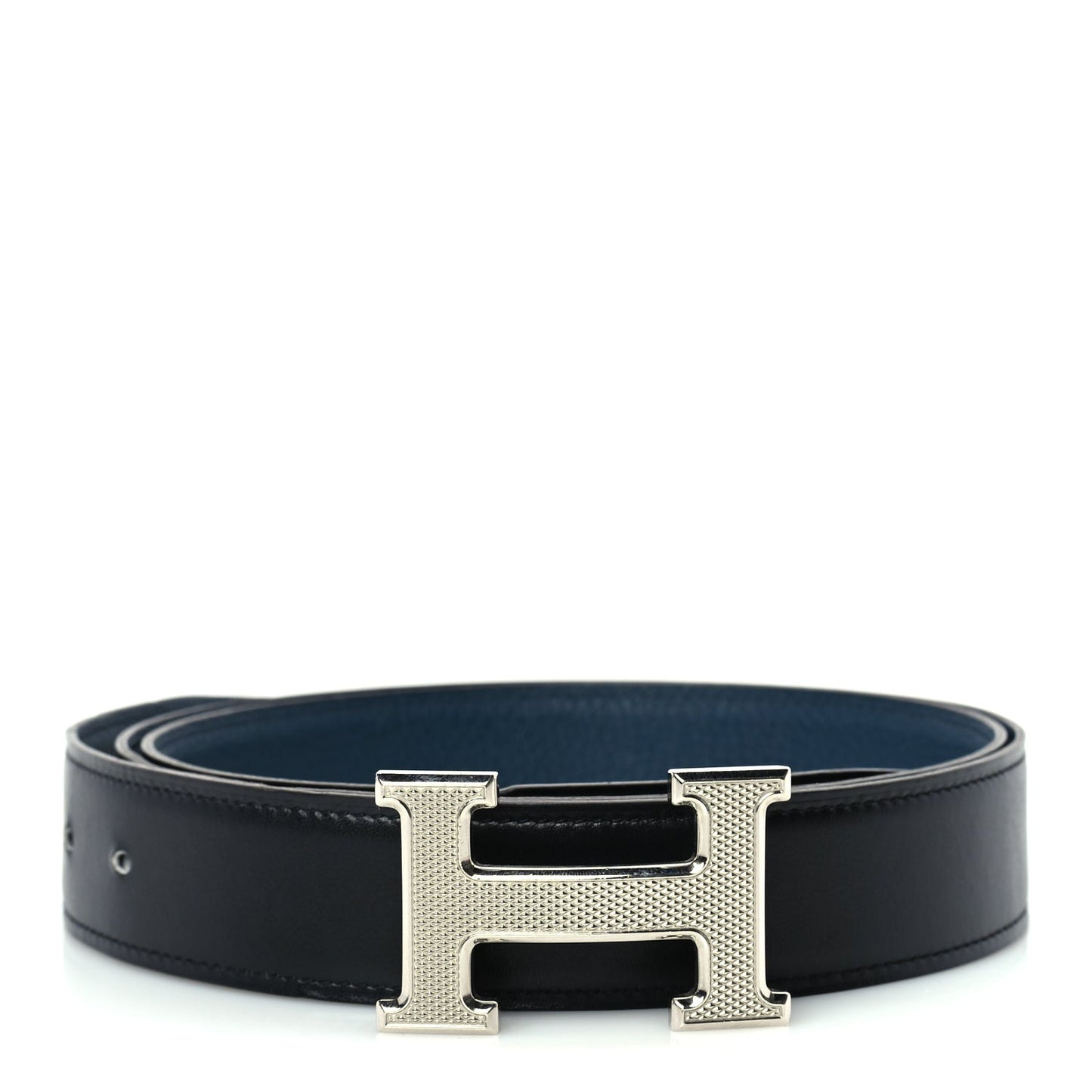 Hermes Box Togo 32mm Guilloche H Belt 120 48 Black Bleu de Prusse