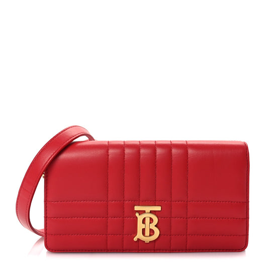 Burberry Lambskin Quilted Lola Chain Wallet  Bright Red