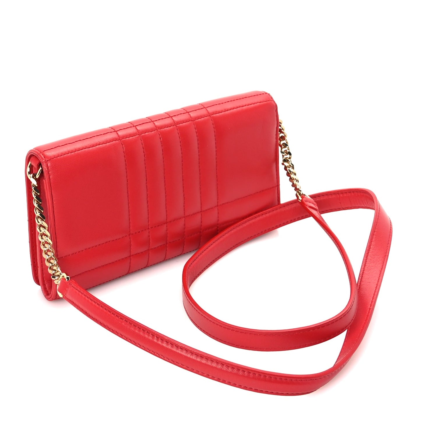 Burberry Lambskin Quilted Lola Chain Wallet  Bright Red