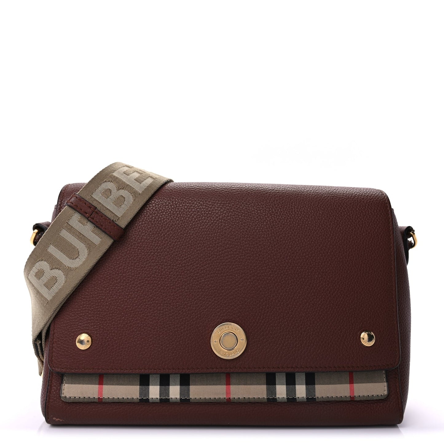 Burberry Calfskin Vintage Check Note Crossbody Bag Tan
