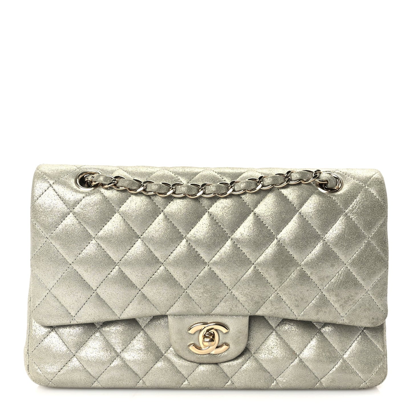Chanel Iridescent Calfskin Quilted Medium Double Flap  Silver