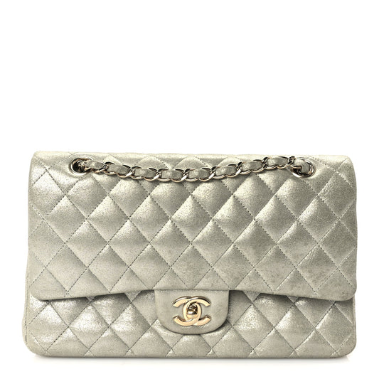 Chanel Iridescent Calfskin Quilted Medium Double Flap  Silver