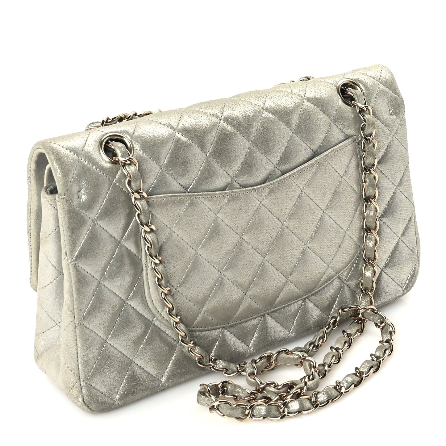Chanel Iridescent Calfskin Quilted Medium Double Flap  Silver