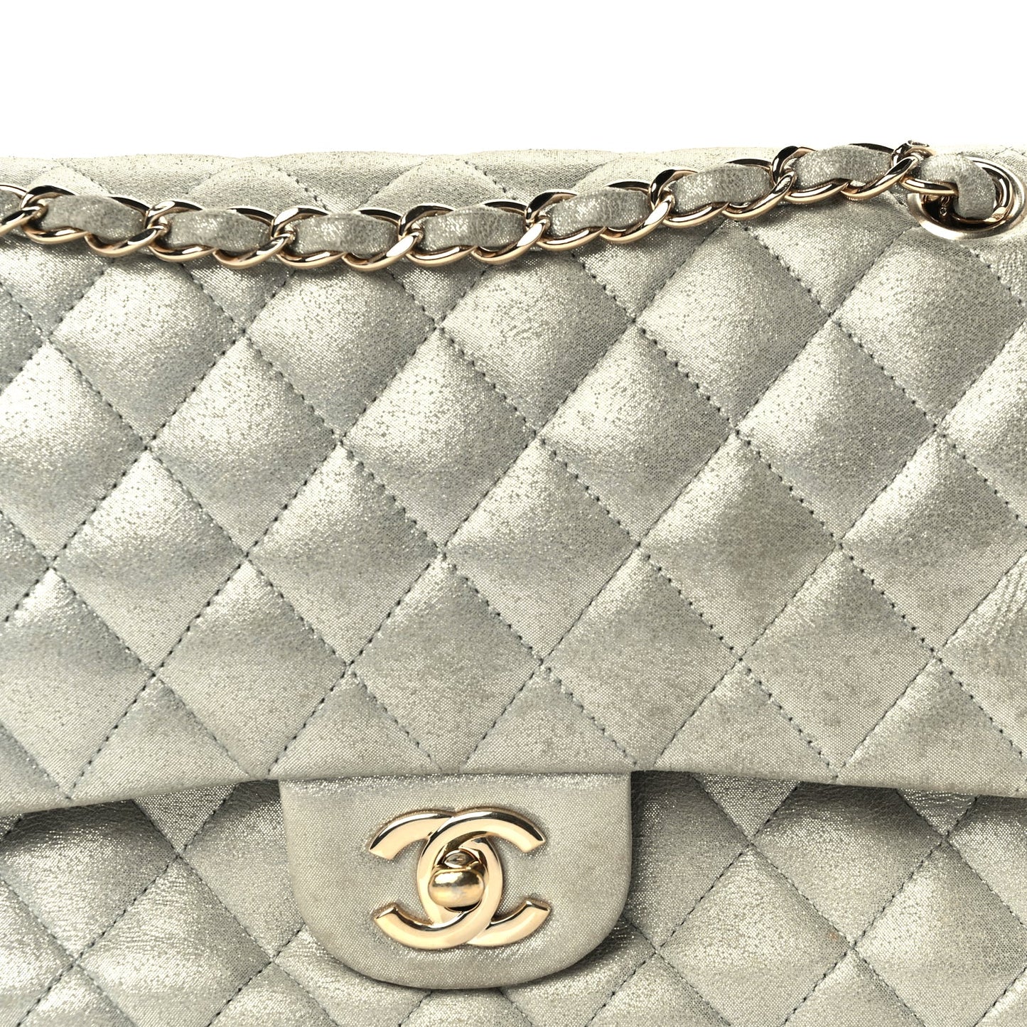 Chanel Iridescent Calfskin Quilted Medium Double Flap  Silver