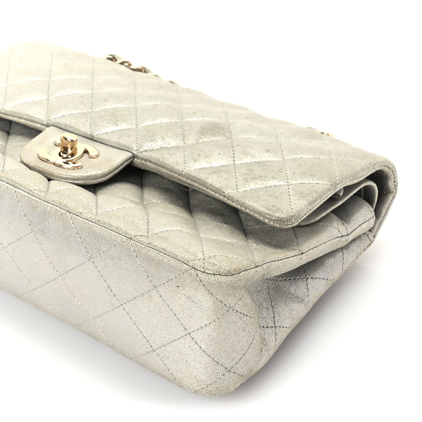 Chanel Iridescent Calfskin Quilted Medium Double Flap  Silver