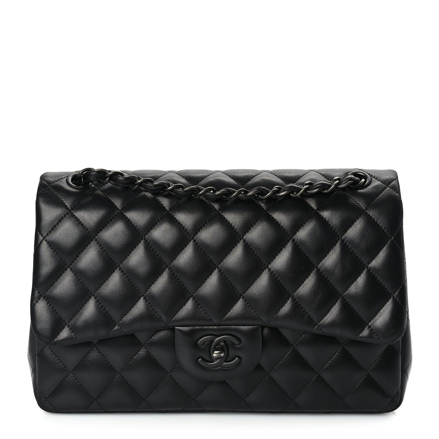 Chanel Lambskin Quilted Jumbo Double Flap So Black So Black