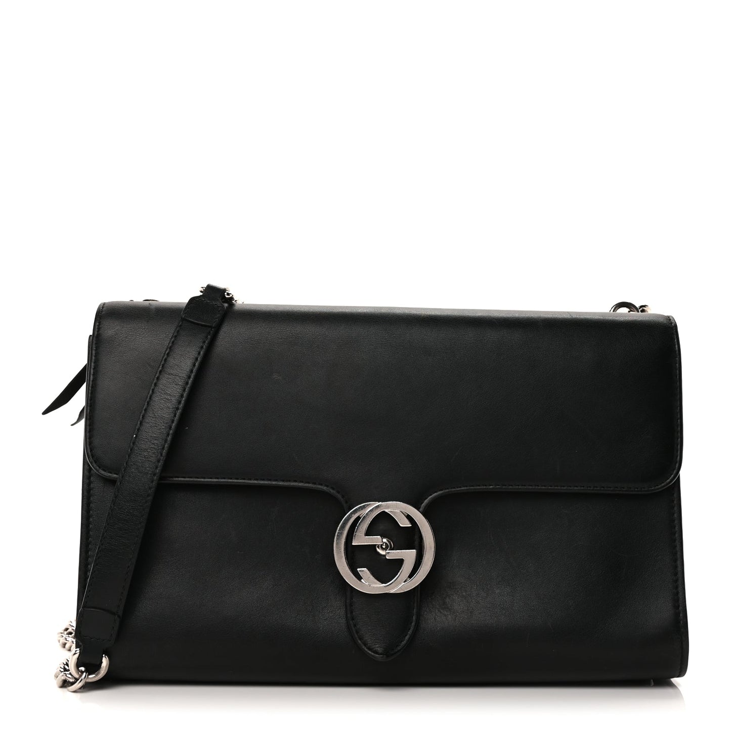 Gucci Moon Calfskin Medium Interlocking G Shoulder Bag  Black